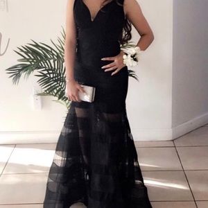 Sherri Hill Black Striped Illusion Gown